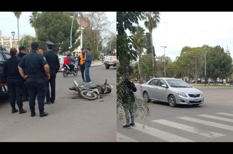 Caos En El Centro Por Un Choque Entre Un Auto Y Una Moto Una Mujer