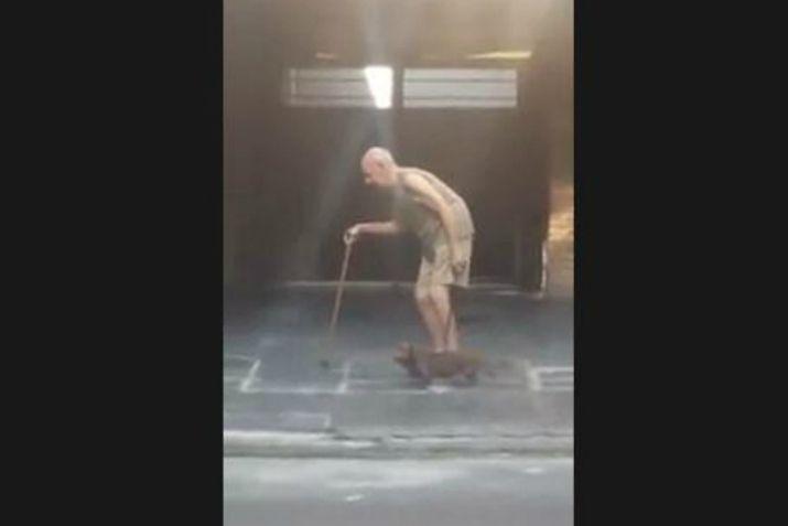 Abuelo paseando a su perro se vuelve viral