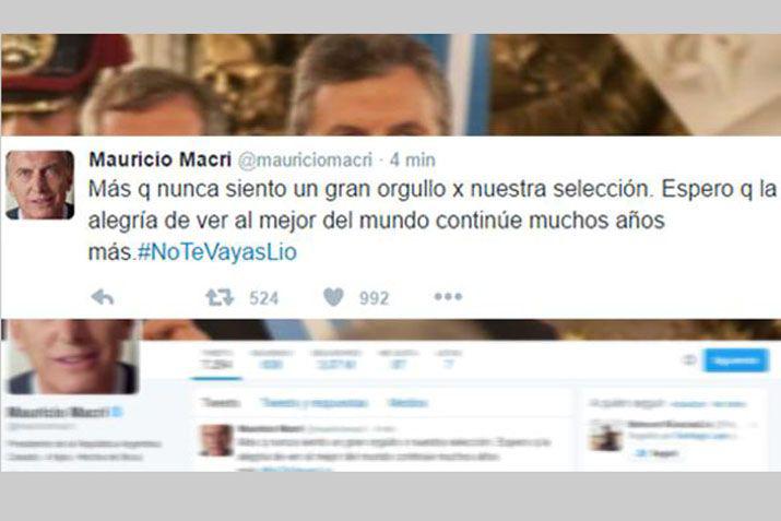 El presidente Macri tambieacuten tuiteoacute #NoTeVayasLio