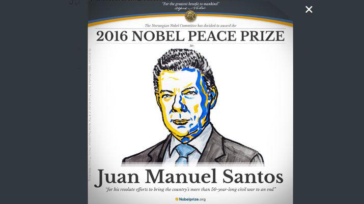 El presidente de Colombia Juan Manuel Santos premio Nobel de la Paz