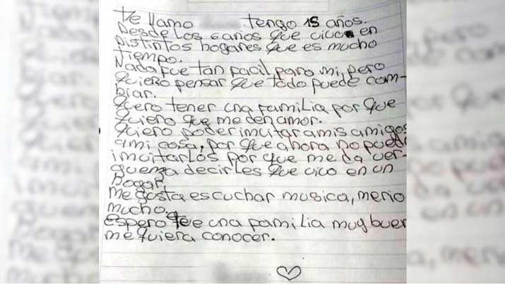 Emocionante- una adolescente escribioacute una carta pidiendo que la adopten