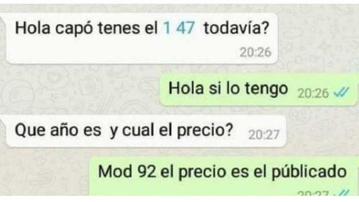 Viral  Insoacutelita discusioacuten en Whatsapp por la venta de un Fiat 147