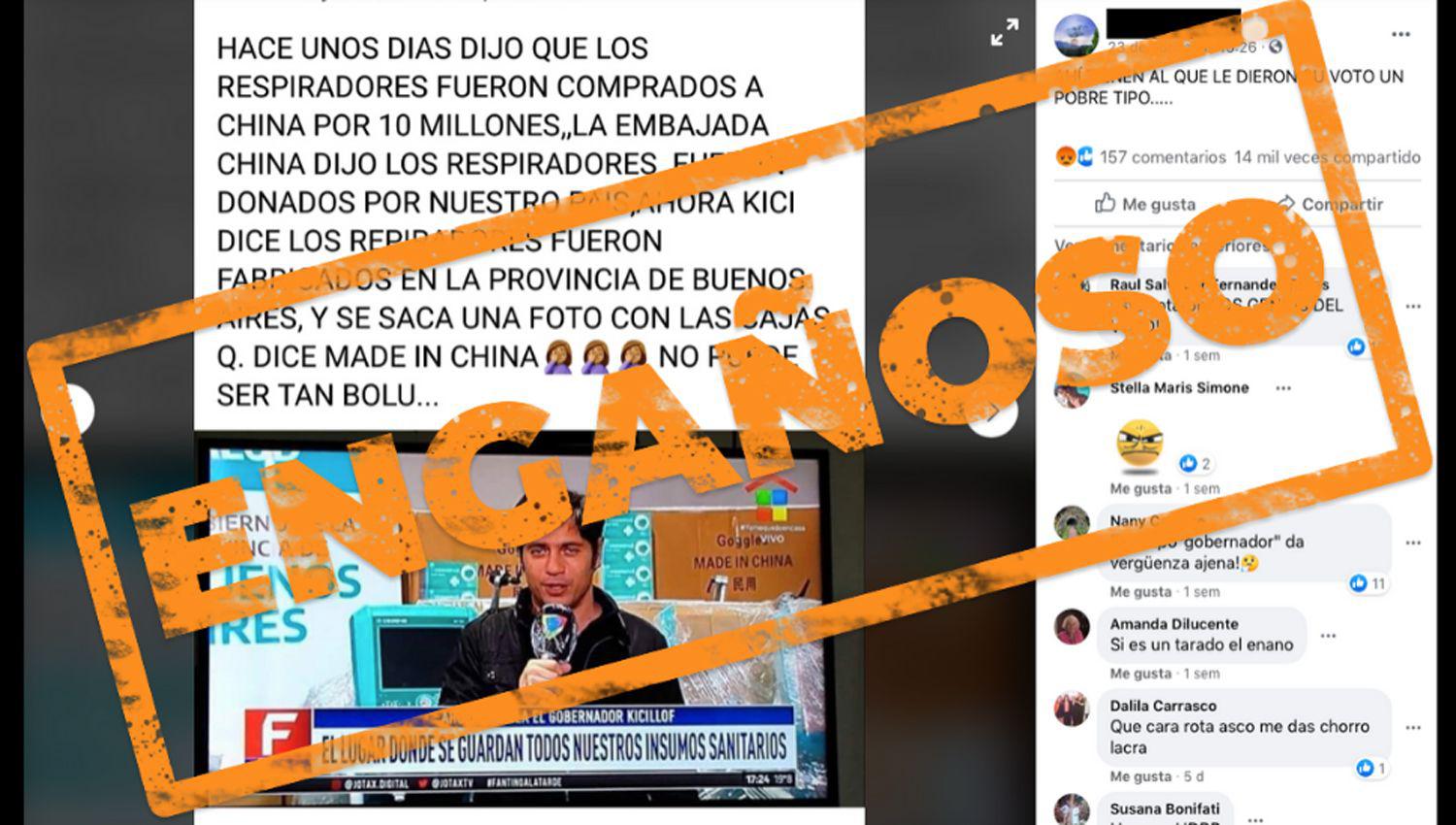 Es engantildeoso el posteo sobre la compra de respiradores por parte de la Provincia de Buenos Aires