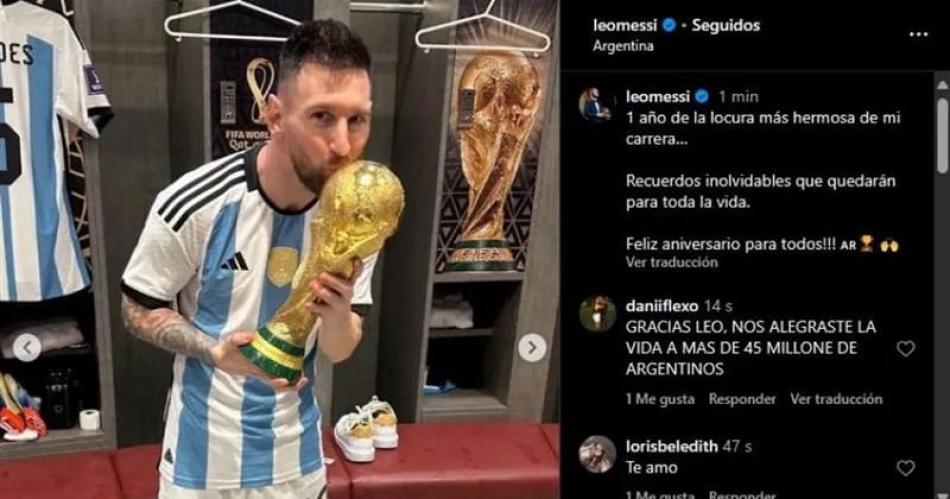 Messi y Scaloni se sumaron al recuerdo por el tiacutetulo del mundo