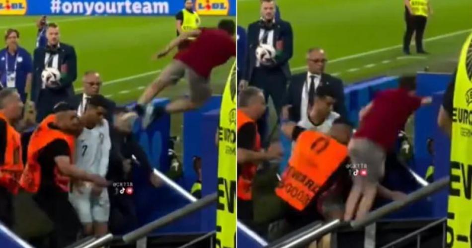VIDEO Hincha saltoacute para saludar a Cristiano Ronaldo y cayoacute dentro de un hueco