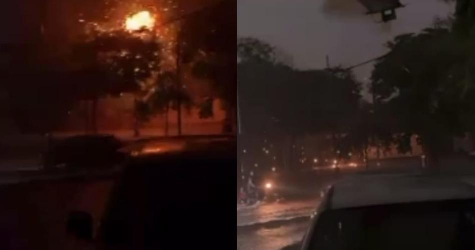 VIDEO Mostraba la calle inundada y captoacute el momento justo de la caiacuteda de un rayo