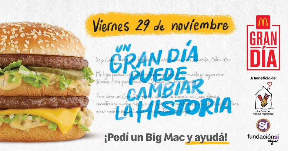 Sumate al Gran Diacutea de McDonalds y ayudaacute con tu compra de Big Mac