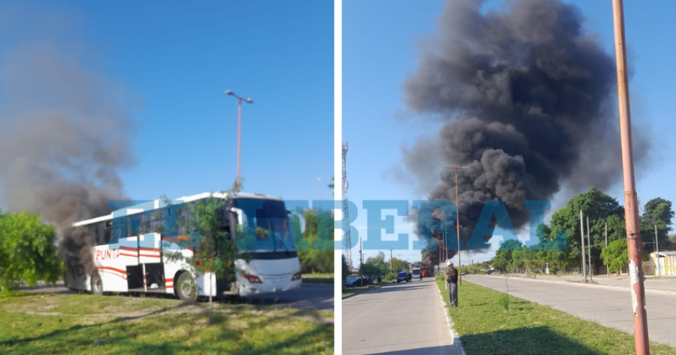 VIDEO  Un colectivo que partioacute de Friacuteas se incendioacute en Avenida Lugones y causoacute paacutenico