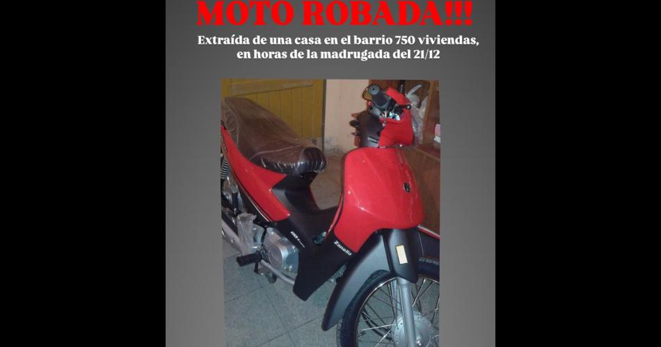 Robo de motocicleta en el barrio 750 Viviendas- buscan colaboracioacuten para recuperarla