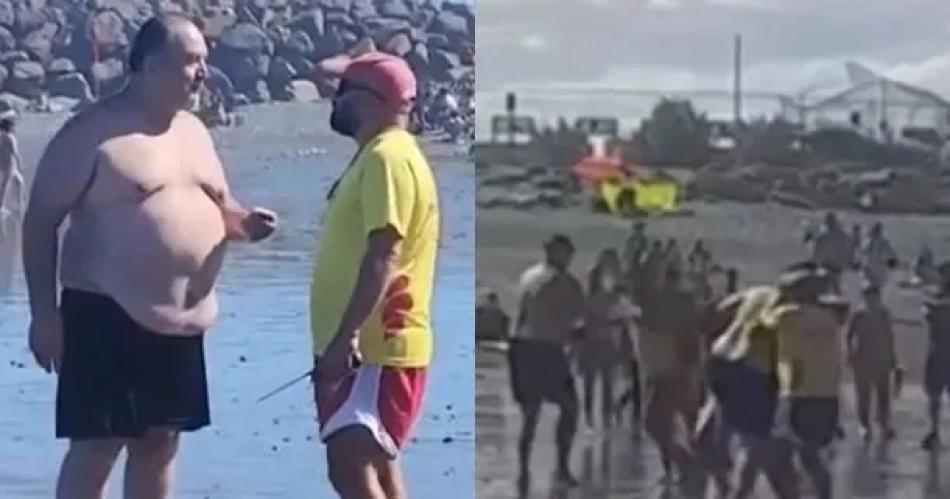 VIDEO  Pintildea va pintildea viene- violenta agresioacuten de un turista a un guardavidas en la playa