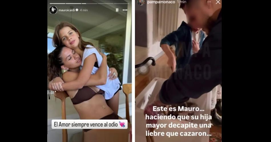 Por un lado la foto de la China con una de las hijas de Wanda y de Icardi Y por otro Icardi con la hija cortando la cabeza a una liebre