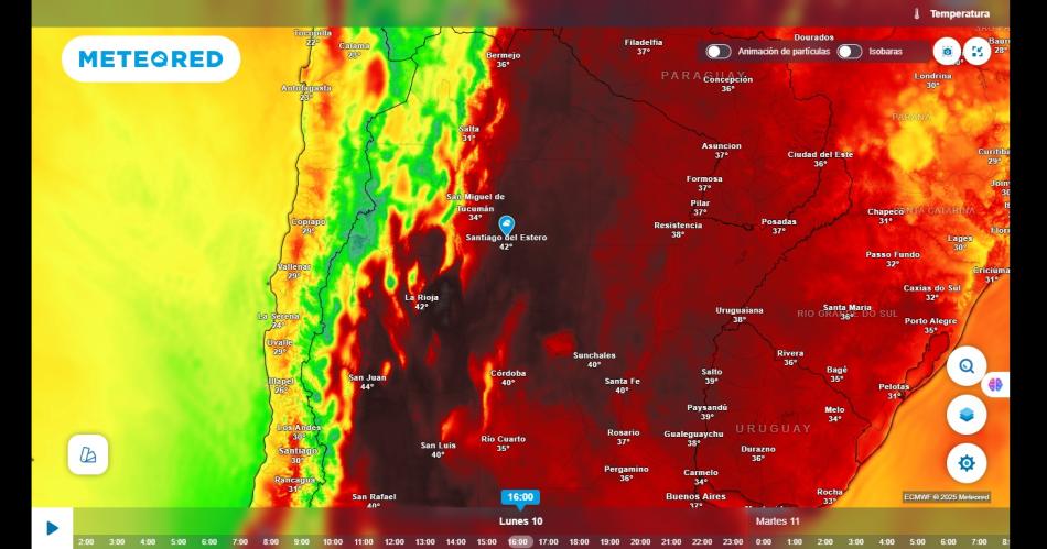 Mapa de calor elaborado por Meteored a partir de las temperaturas pronosticadas