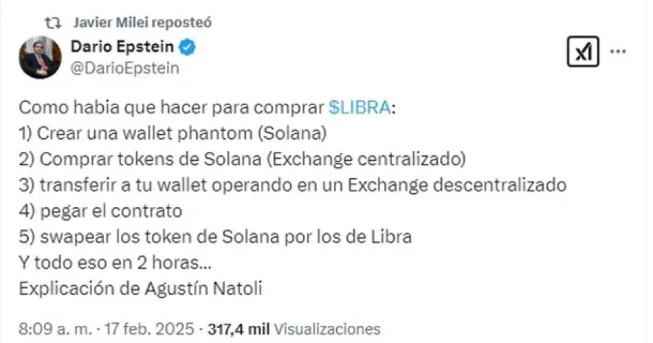 En medio de escaacutendalos y denuncias Milei retuiteoacute un instructivo para comprar LIBRA