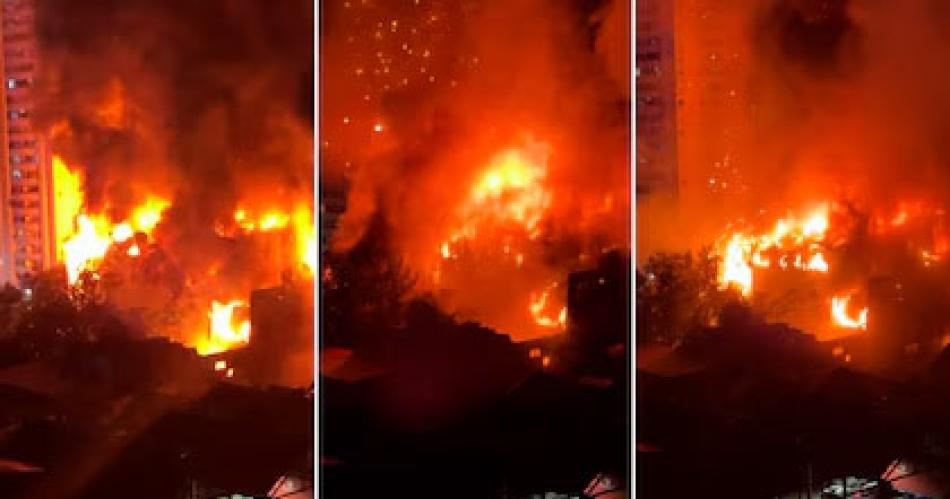 Video- un gran incendio hizo explotar y desmoronarse un galpoacuten 