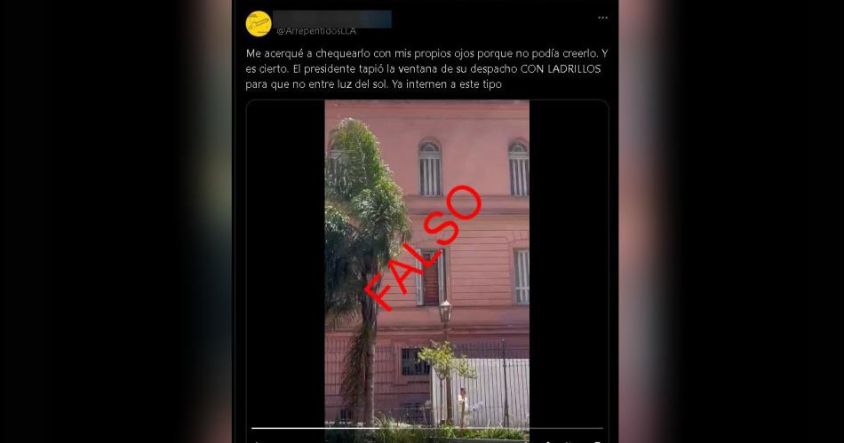 Es falso que Javier Milei ordenó tapiar una ventana de Casa Rosada- lleva décadas así